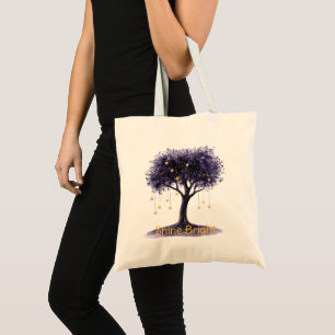 Bolso De Tela Estrellas Doradas del Árbol Púrpura Brillan Fuerte