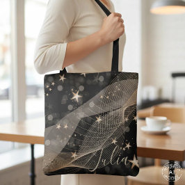 Bolso De Tela Estrellas Doradas Mágicas Bokeh y Líneas Abstracta