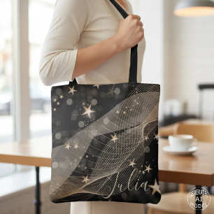 Bolso De Tela Estrellas Doradas Mágicas Bokeh y Líneas Abstracta