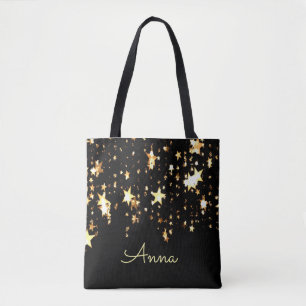 Bolso De Tela Estrellas elegantes, negras, de oro,