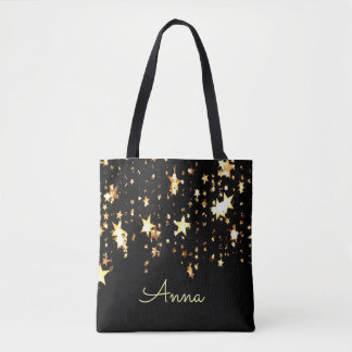 Bolso De Tela Estrellas elegantes, negras, de oro,