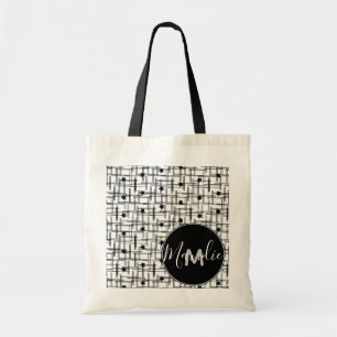 Bolso De Tela Estrellas Negras y Blancas Nombre Biblioteca Libro