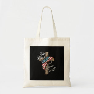 Bolso De Tela Estrellas Rayas y Jesucristo Fe Patriota