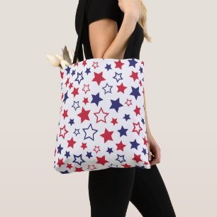 Bolso De Tela Estrellas Rojas y Azules, 4 de Julio, Fondo Blanco