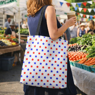 Bolso De Tela Estrellas Rojas y Azules Patrióticas Fondo Blanco