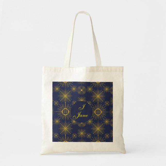 Bolso De Tela Estrellas solares celestes de Boho Azul (Frente)
