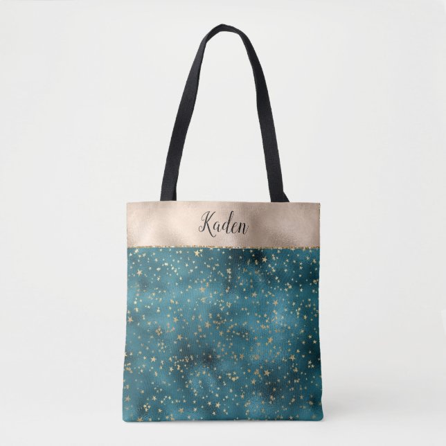 Bolso De Tela Estrellas verde azuladas de oro verde (Anverso)