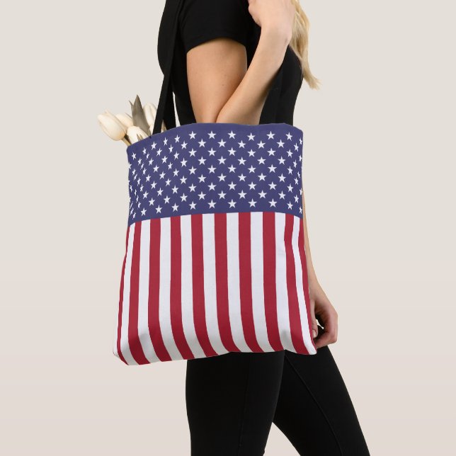 Bolso De Tela Estrellas Y Bandera De Rayas Rojas Y Azules (Detalle)