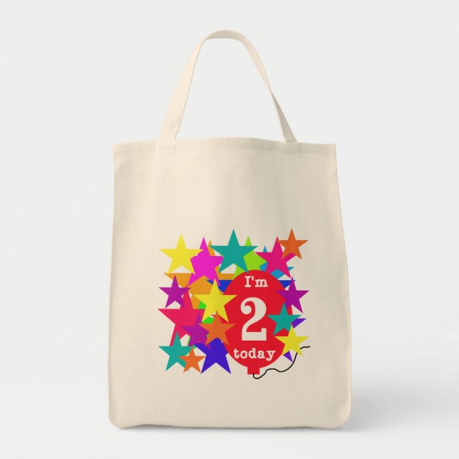Bolso De Tela Estrellas y globos camisetas de segundo cumpleaños (Frente)