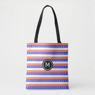 Bolso De Tela Estrellas y salmón azul y rayas blancas