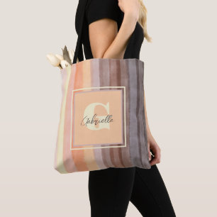 Bolso De Tela Estriba de sol retro monograma boho color de agua