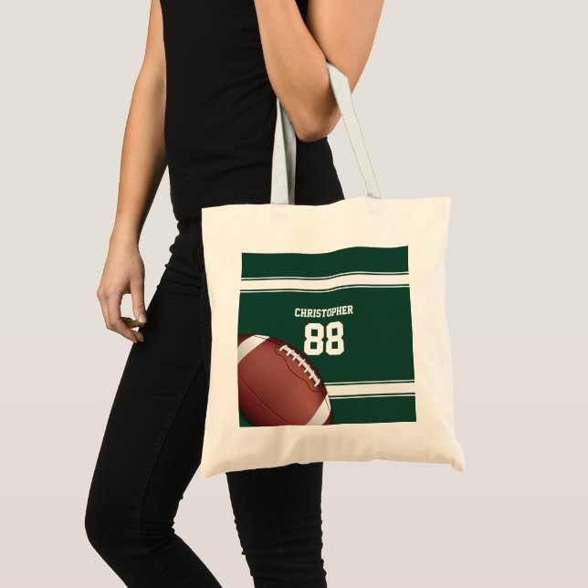 Bolso De Tela Estriberas verdes y blancas Jersey Grid Iron Footb (Anverso (producto))