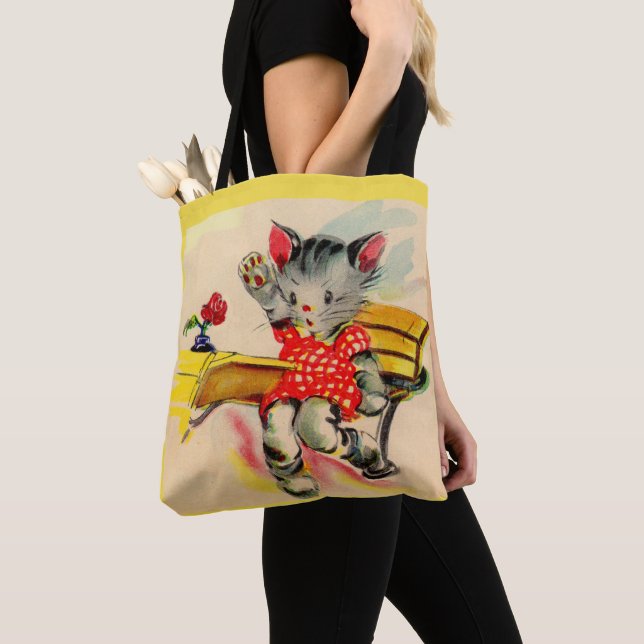 Bolso De Tela estudiante de gatito kitten (Detalle)