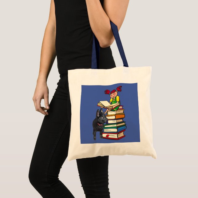 Bolso De Tela Estudiar el estiércol con Chica escolar en libros, (Anverso (producto))