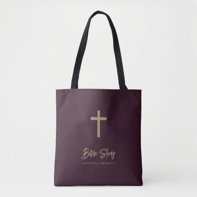 Bolso De Tela Estudio Bíblico de Cuero Bugundy con Letra Dorada (Anverso)