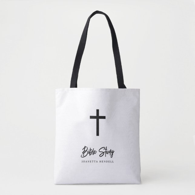 Bolso De Tela Estudio de la Biblia Blanca y Negra Personalizado (Anverso)