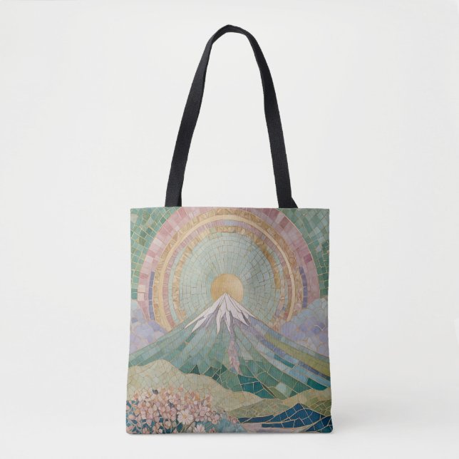 Bolso De Tela Ethereal Bloom: Pastel Mosaic Volcano in Spring (Anverso)
