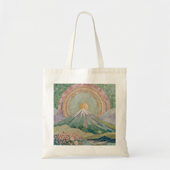 Bolso De Tela Ethereal Bloom: Pastel Mosaic Volcano in Spring (Frente)