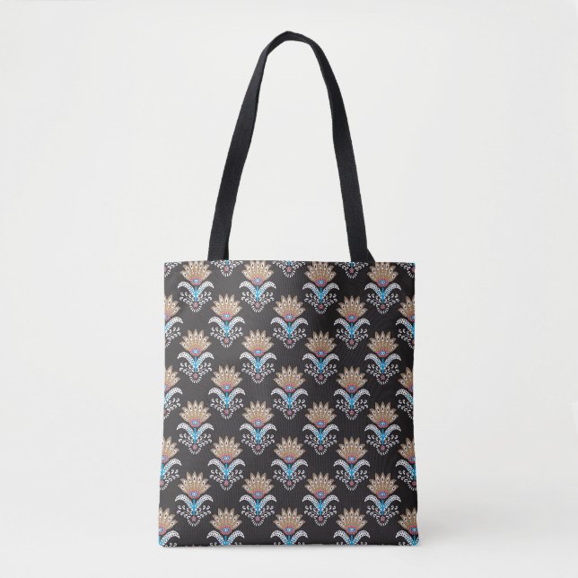 Bolso De Tela ethnic geometric paisley floral seamless pattern (Anverso)