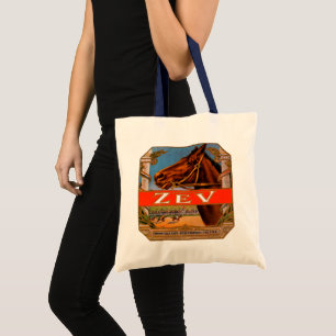 Bolso De Tela Etiqueta de cigarro vintage, Zev Race Horses Brown