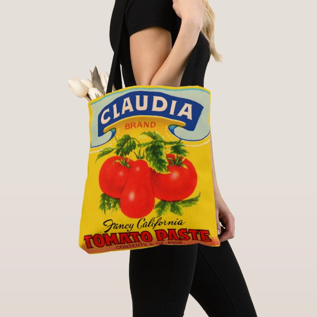 Bolso De Tela Etiqueta de pasta de tomate Claudia de los años 30 (Detalle)