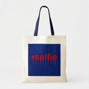 Bolso De Tela Etiqueta Selfie Drooling sobre decoración azul