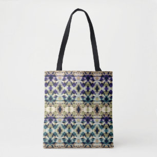 Bolso De Tela Étnico azul, ikat beige
