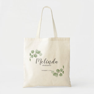 Bolso De Tela Eucalipto acuarela nombre personalizado de dama de