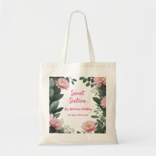 Bolso De Tela eucalipto verde de flor rosa vintage 16 años