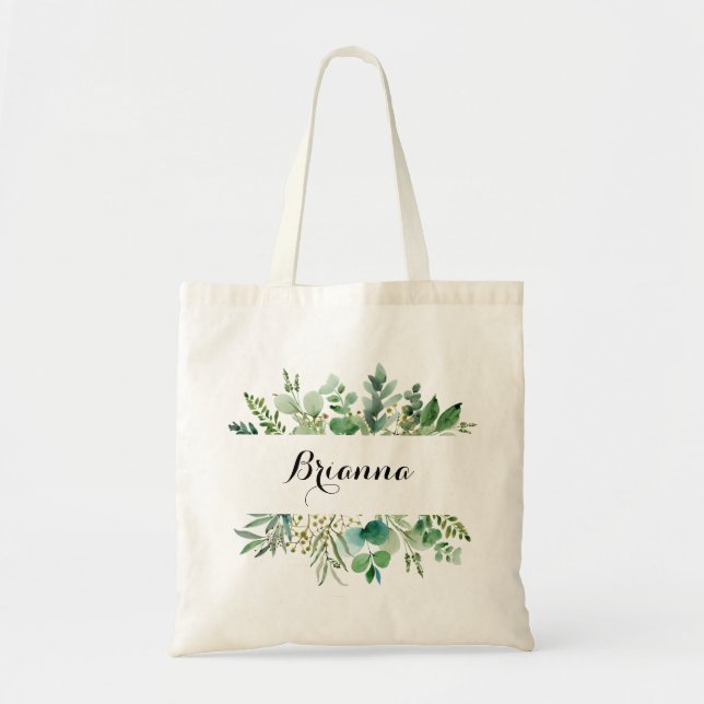 Bolso De Tela Eucalipto Verde Foliage Botánico Bridesmaid (Frente)