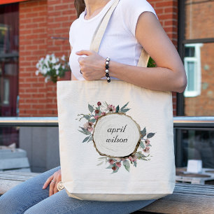 BOLSO DE TELA EUCALÍPTUS FLORAL DE ROSA DE MADERA RÚSTICA