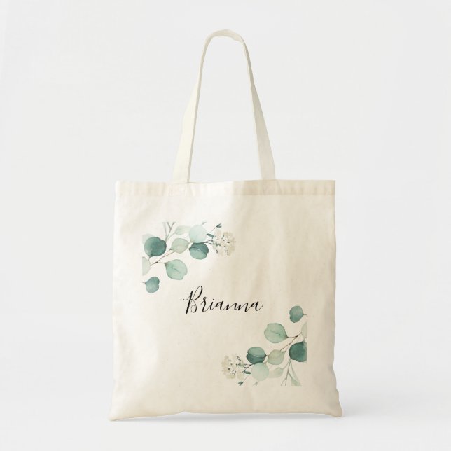 Bolso De Tela Eucalyptus Foliage White Floral Bridesmaid (Frente)