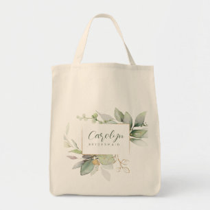 Bolso De Tela Eucalyptus Green Gold Monogramada Bridesmaid