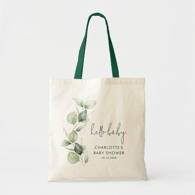 Bolso De Tela Eucalyptus Greenery Botanic Baby Shower Swag (Frente)