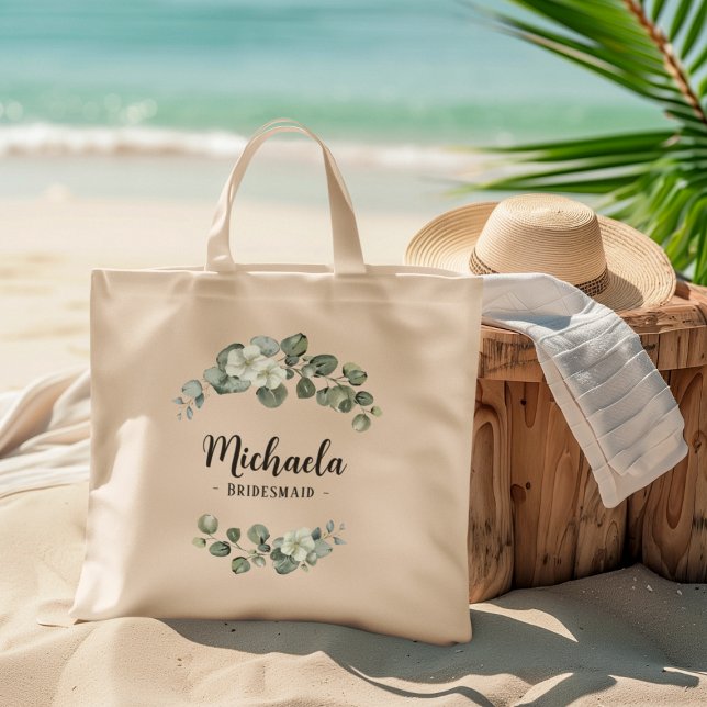 Bolso De Tela Eucalyptus Greenery Personalizado Bridesmaid (Add name and text to personalize)