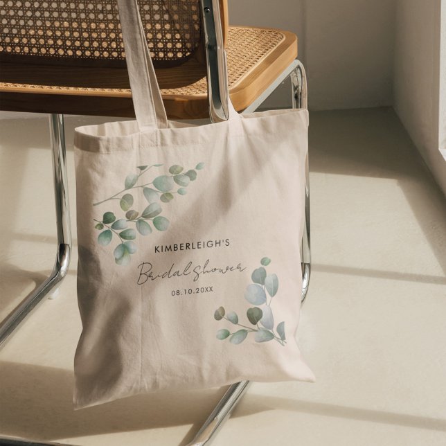 Bolso De Tela Eucalyptus Greenery Script Shower Bridal (Eucalyptus Greenery Foliage Script Bridal Shower Keepsake Tote Bag)