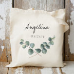 Bolso De Tela Eucalyptus leaf Bridesmaid<br><div class="desc">Este bolso de regalo para la dama de honor de la hoja de Eucalyptus es algo que las damas de honor pueden usar después del día de tu boda. Para ser creativo, rellene esta linda bolsa de tote floral con tus regalos favoritos para las damas de honor, la dama de...</div>