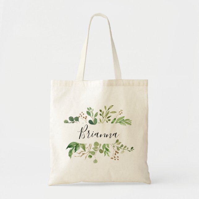 Bolso De Tela Eucalyptus Simple Brown Floral Bridesmaid Tote Bag (Frente)