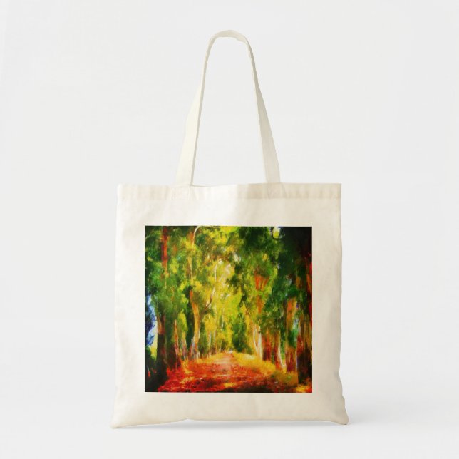 Bolso De Tela Eucalyptus Tree Lined Avenue Pointillism Art (Frente)
