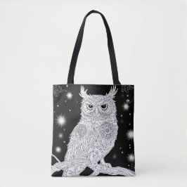 Bolso De Tela Eule auf Ast unter magischem Sternenhimmel