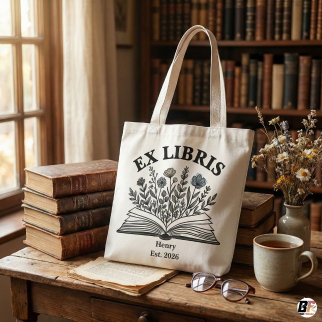 Bolso De Tela Ex Libris Personalized Book Lover Wildflower Aesth (Subido por el creador)