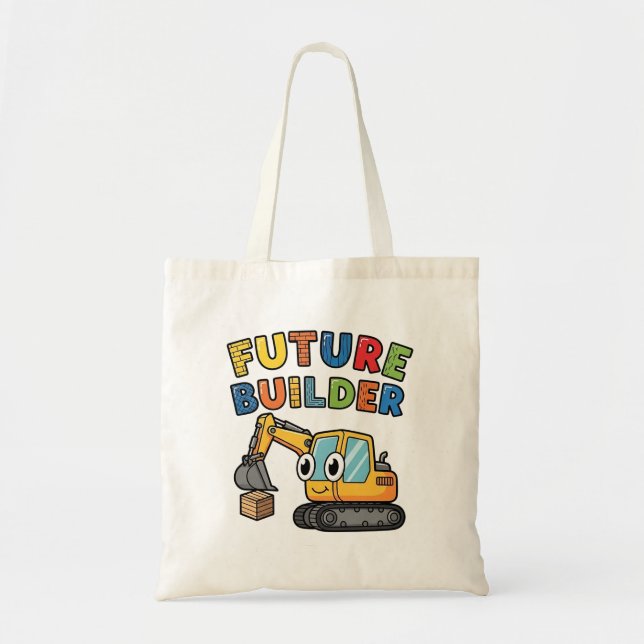 Bolso De Tela Excavadora Linda Constructora del Futuro  (Frente)
