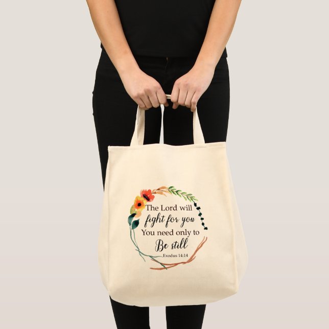 Bolso De Tela Éxodo floral cristiano 14:14 Biblia Verse (Anverso (producto))