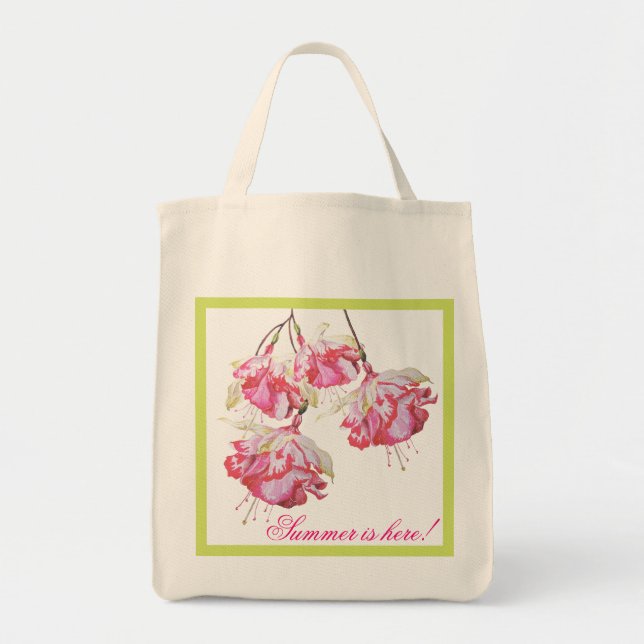 Bolso De Tela Exóticas Fuchsias en un Tote de comestibles (Frente)