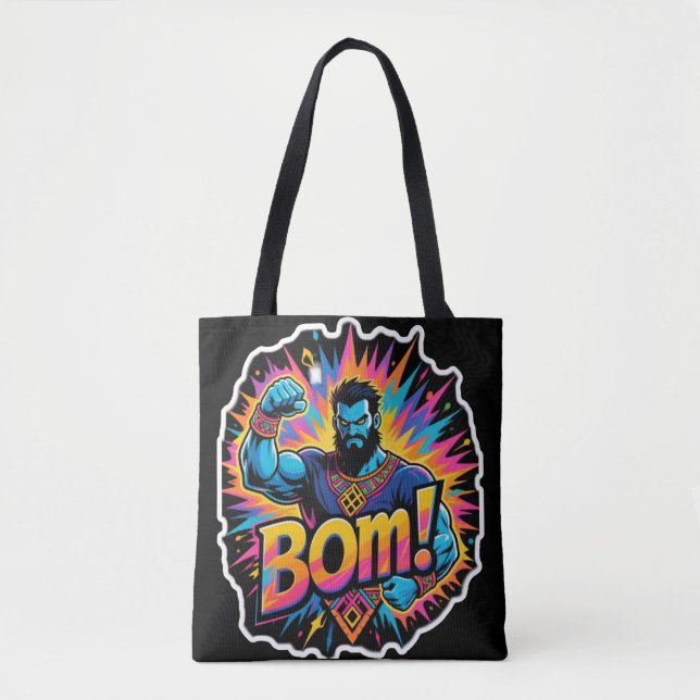 Bolso De Tela Explosión de cómic retro muscular superhéroe.BOM!P (Anverso)