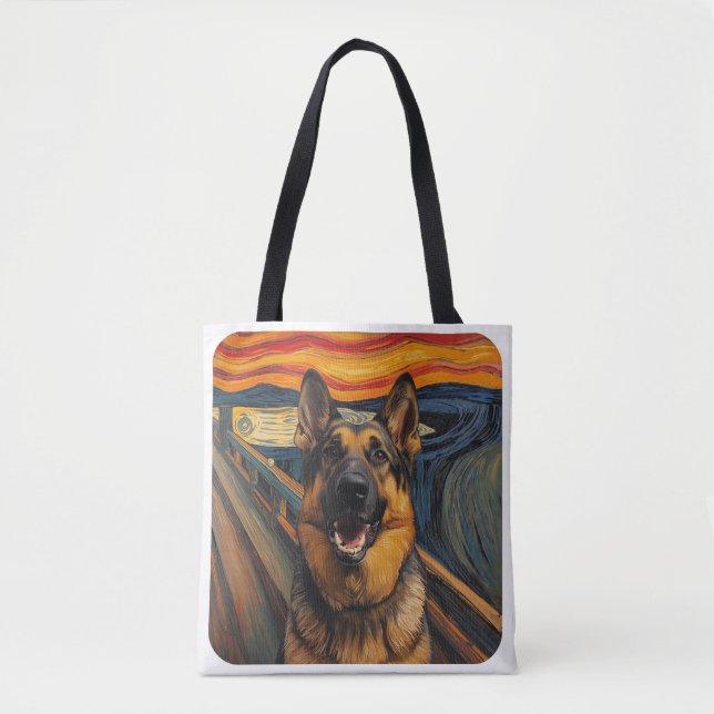 Bolso De Tela Expressionist Angst Painting German Shepherd (Anverso)