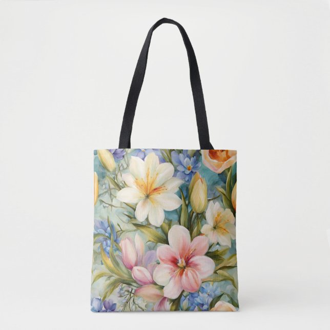 Bolso De Tela Exquisitas Flores De Primavera Elegantes. Pintura (Anverso)