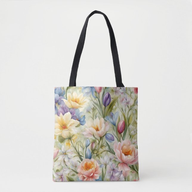 Bolso De Tela Exquisitas Flores De Primavera Sofisticadas. Pintu (Anverso)