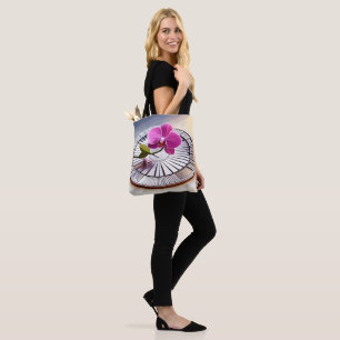 Bolso De Tela Exquisito orquídea rosa descansa en placa plateada