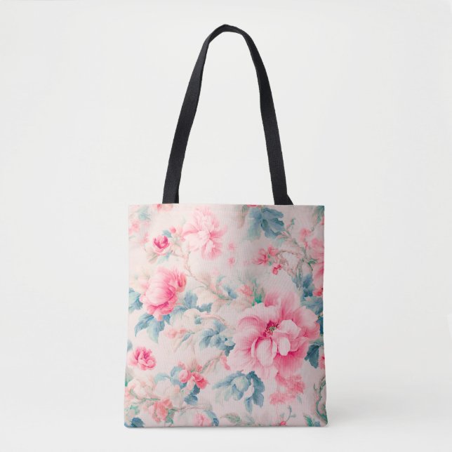 Bolso De Tela Exquisito suave flor rosa y hojas de Cerulean (Anverso)